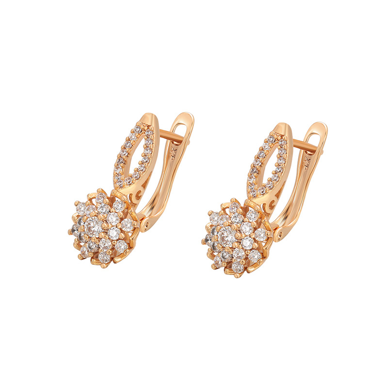 Xuping moda incrustado aretes de gemas artificiales aleación de cobre chapado 18k botones de orejas rusas orejas de estilo retro para mujeres