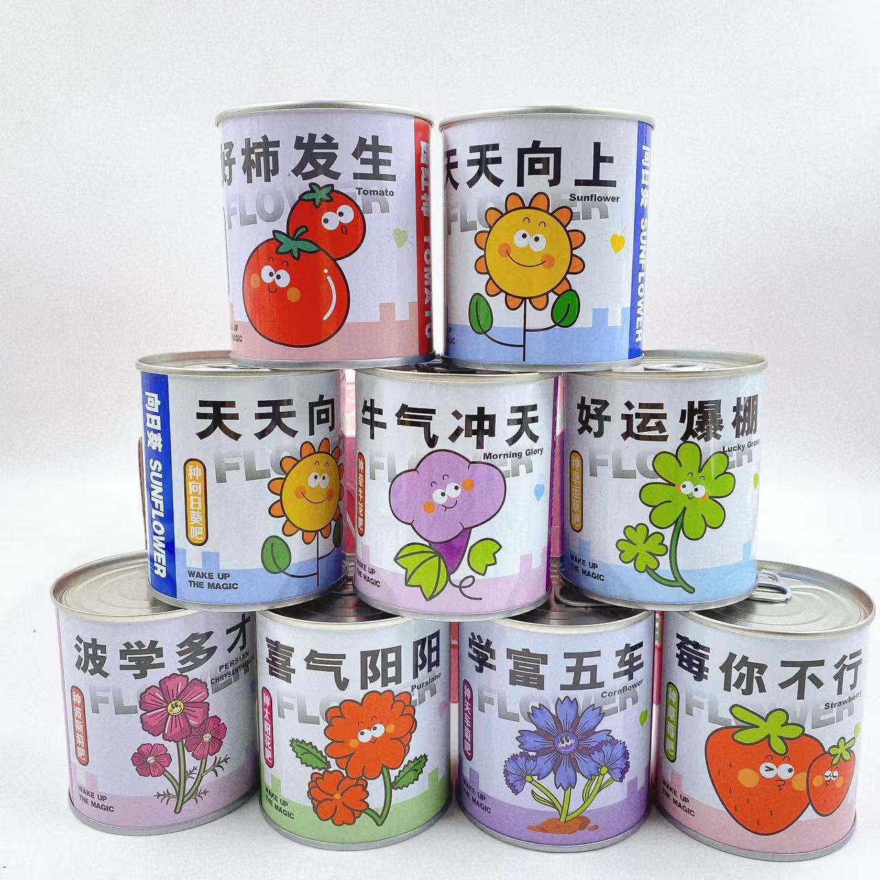 Plantas para niños, macetas, latas, cajas de hierro, flores, flores, plantas verdes, bricolaje hecho a mano, cajas ciegas, plantas pequeñas en macetas, diversión