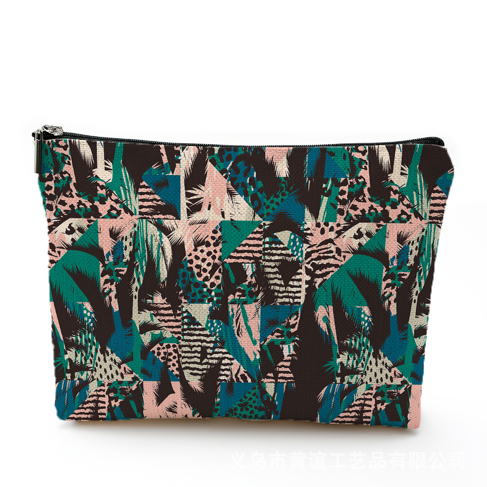 热带化妆包防水棉麻拉链袋 化妆品饰品收纳袋 旅行洗漱用品收纳包