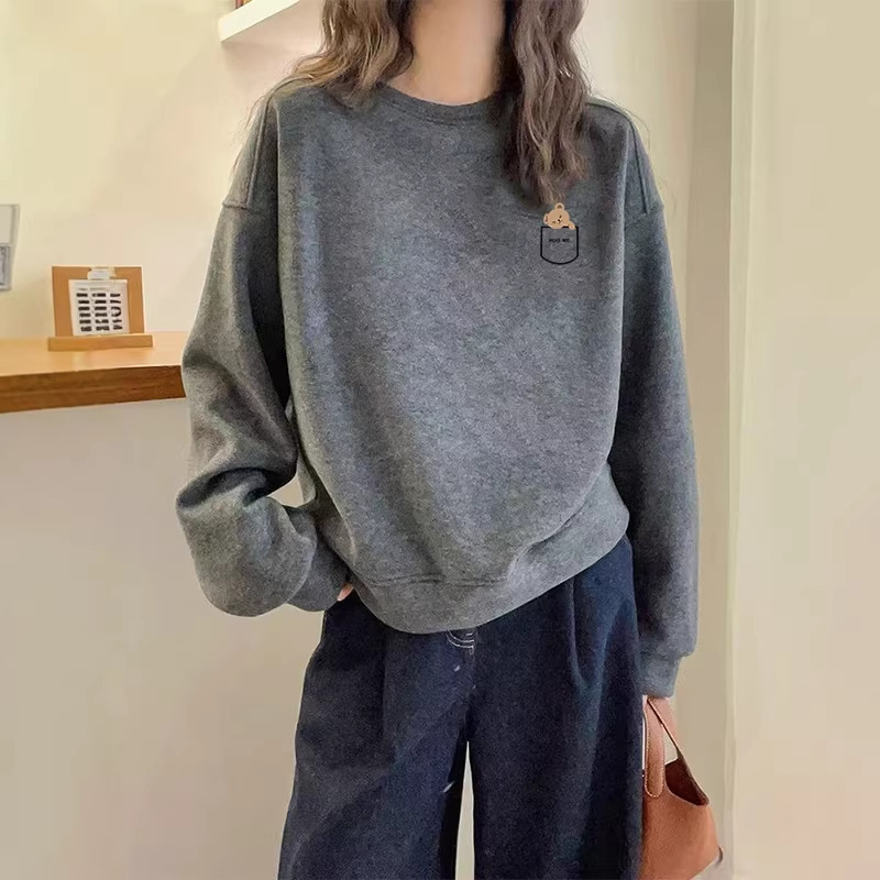 European-Style Round-Neck Fleece-Lined Thick Gray Sweatshirt for Women, 2026 Spring and Autumn Season, Loose Fit, High-End Feel, Heavy-Duty Pure Cotton, Fashionable Top European-Style Round-Neck Fleece-Lined Thick Gray Sweatshirt for Women, 2026 Spring and Autumn Season, Loose Fit, High-End Feel, Heavy-Duty Pure Cotton, Fashionable Top