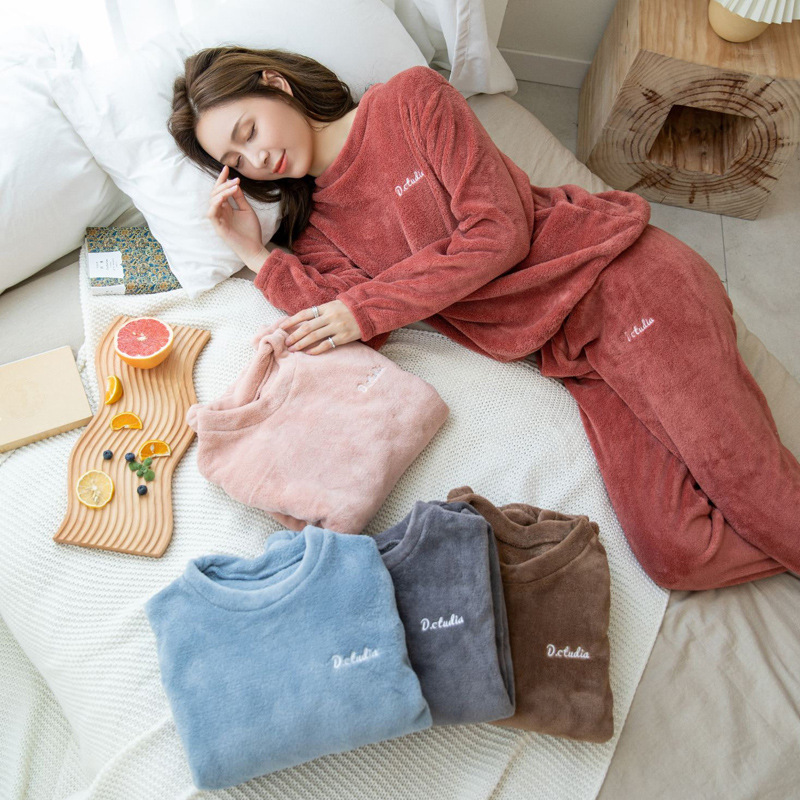 Coral Velvet Fairy Warm Suit Winter Velvet Warm Home Clothes Loose Lazy Two-Piece Set Douyin Supply