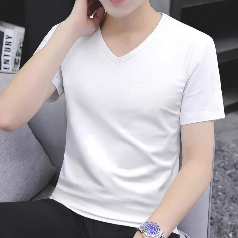 Men's Clothing Men's Solid Color V-Neck T-Shirt Short Sleeve Style Thin Casual Base Layer Top For Summer Trendy Simple_viptrois.com