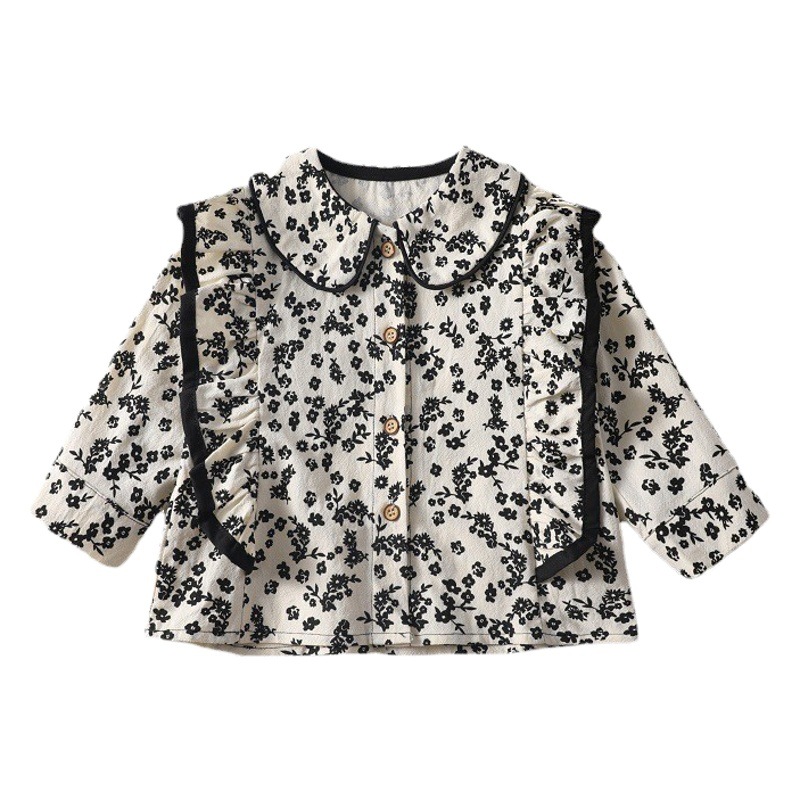 Primavera y otoño nueva ropa para niños camisa de niñas de estilo occidental 2024 camisa de bebé camisa de muñeca para niños camisa floral para niños