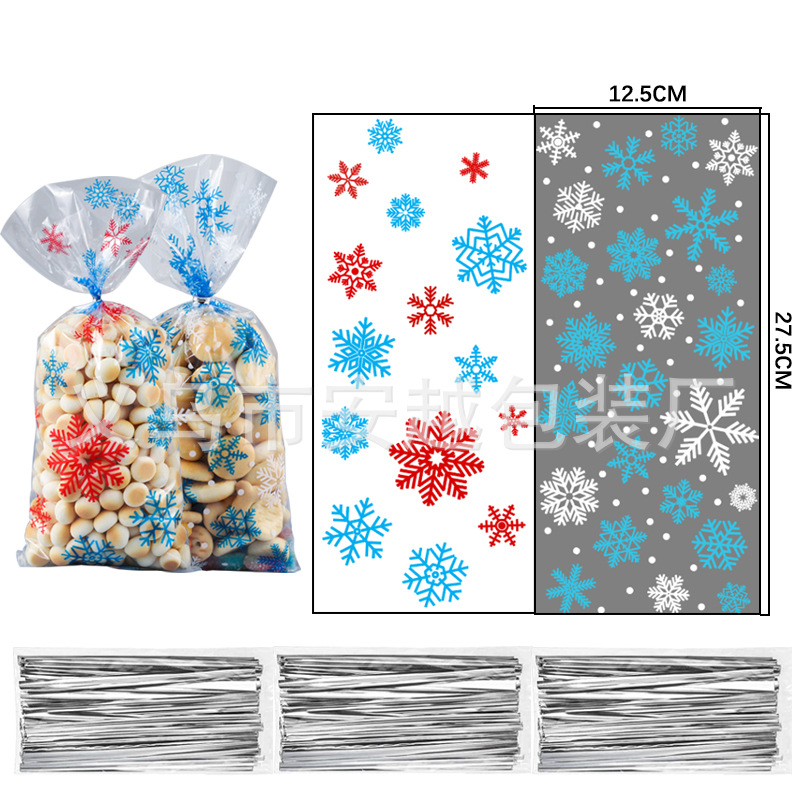 Nuevo en stock OPP Navidad invierno viejo copo de nieve árbol celofán bolsa de regalo de vacaciones bolsa de galletas bolsa de dulces