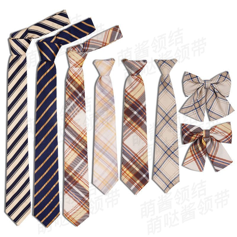 Jk Tie for Women, Japanese-Style Brown Plaid Bow Tie, Casual Shirt Decoration, No-Tie Bow Tie, College Style, Men's Dk Hand-Tied Style