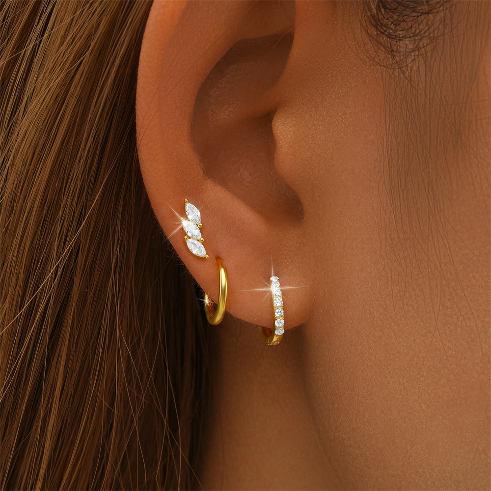 3 Pieces Set Simple Style Commute Geometric Plating Inlay Sterling Silver Zircon Earrings display picture 58