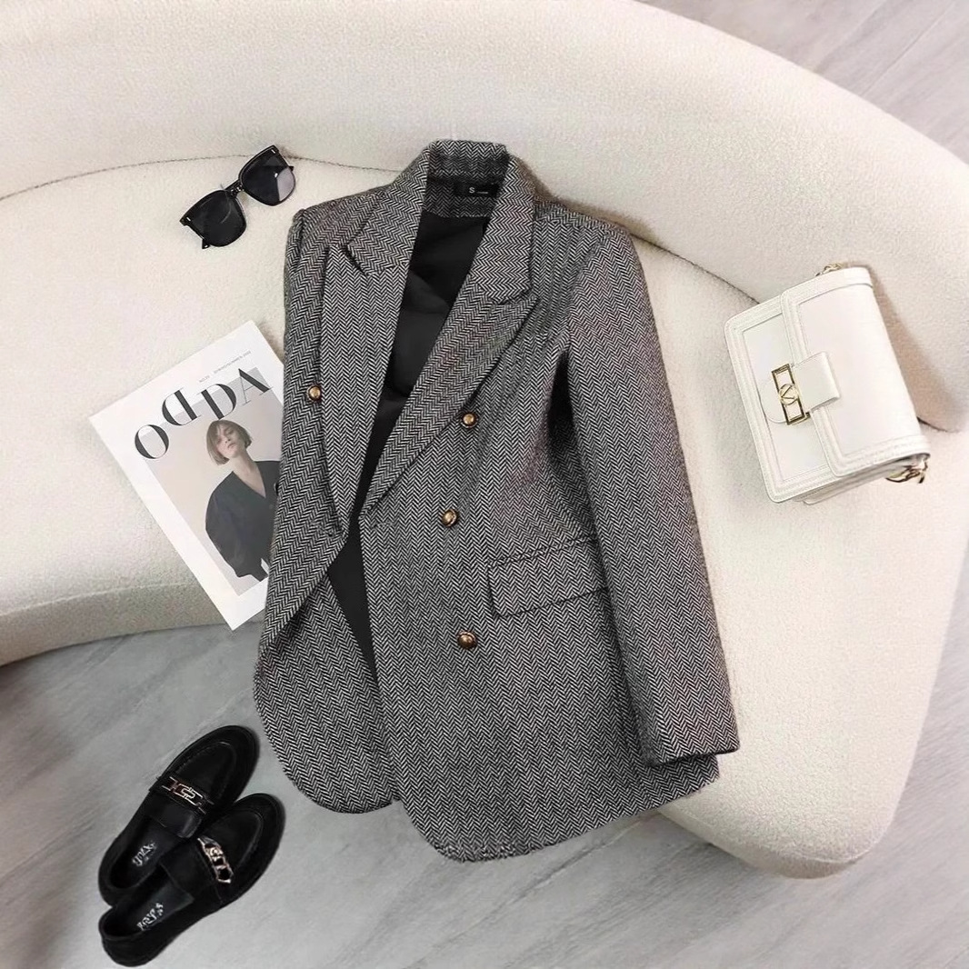 9501 High-end Fashion Design, Elegant And Versatile Herringbone Suit...