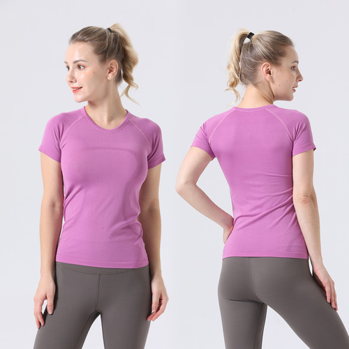 2.0 Western-style round neck yoga top EBB TO STREET women's exercise high elasticity fitness tight top short sleeve T-shirt