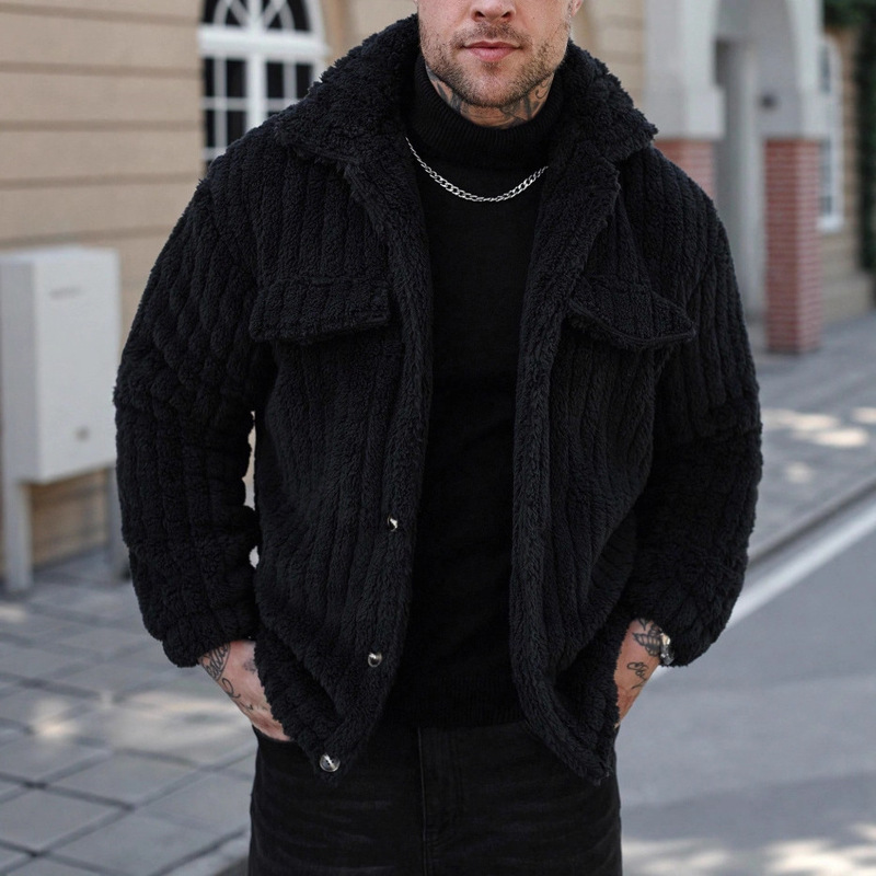 2025 Amazon European and American Cross-Border New Casual Fleece Lapel Fleece-Lined Comfortable Casual Men's Jacket