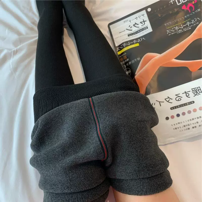 日本羊脂绒修身打底裤秋冬保暖加绒加厚高腰踩脚连脚连裤袜可外穿