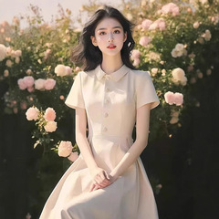 2025 新しい夏のレトロなスカート韓国スタイルラペル小さな香りスタイルハイエンドフレンチウエストドレス女性のための
