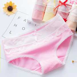 外贸女士内裤女纯棉全棉低腰蝴蝶结蕾丝女生少女学生三角裤头批发