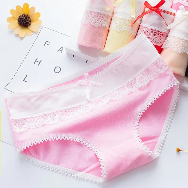 Foreign Trade Ladies Underwear Women's Cotton Low Waist Bow Lace Girls Girls Students Briefs Wholesale