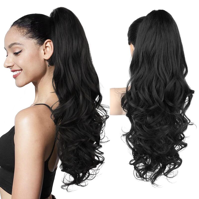 Cross-Border Foreign Trade European and American Wholesale Clip-On Large Wave Ponytail Wig Fluffy Invisible Large Curly Pear Blossom Wave Ponytail