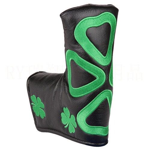 New golf putter cover with exquisite four-leaf clover pattern embroidered straight strips, thickened fit and protection