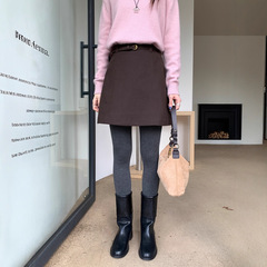 薇颂服饰2025秋季新款女装韩系复古咖色a字遮胯短裙子百搭半身裙