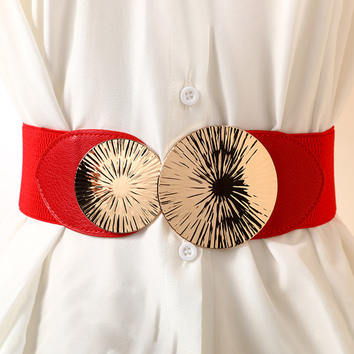 Factory Wholesale Women's Dress Elastic Waistband New Fashionable Down Jacket Black Waist Seal Belt 