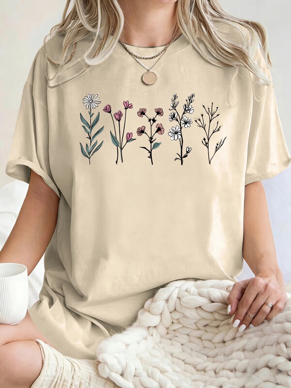 Various Beautiful Floral Print T-Shirts for Women, Cotton Loose-Fitting T-Shirts, All-Match Summer Clothing, Comfortable Y2K Street Style Various Beautiful Floral Print T-Shirts for Women, Cotton Loose-Fitting T-Shirts, All-Match Summer Clothing, Comfortable Y2K Street Style
