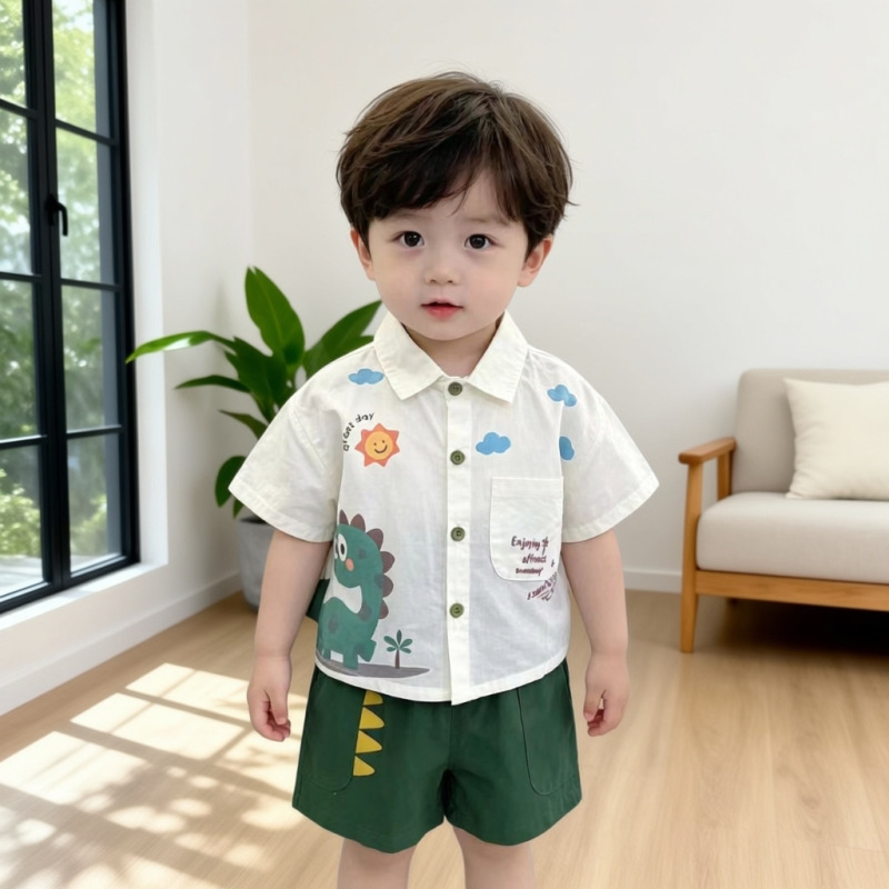 Summer Dinosaur Print Short-Sleeved Suit for Men and Women, Cartoon Shirt Short-Sleeved Suit, Casual Outing Suit for Children Summer Dinosaur Print Short-Sleeved Suit for Men and Women, Cartoon Shirt Short-Sleeved Suit, Casual Outing Suit for Children