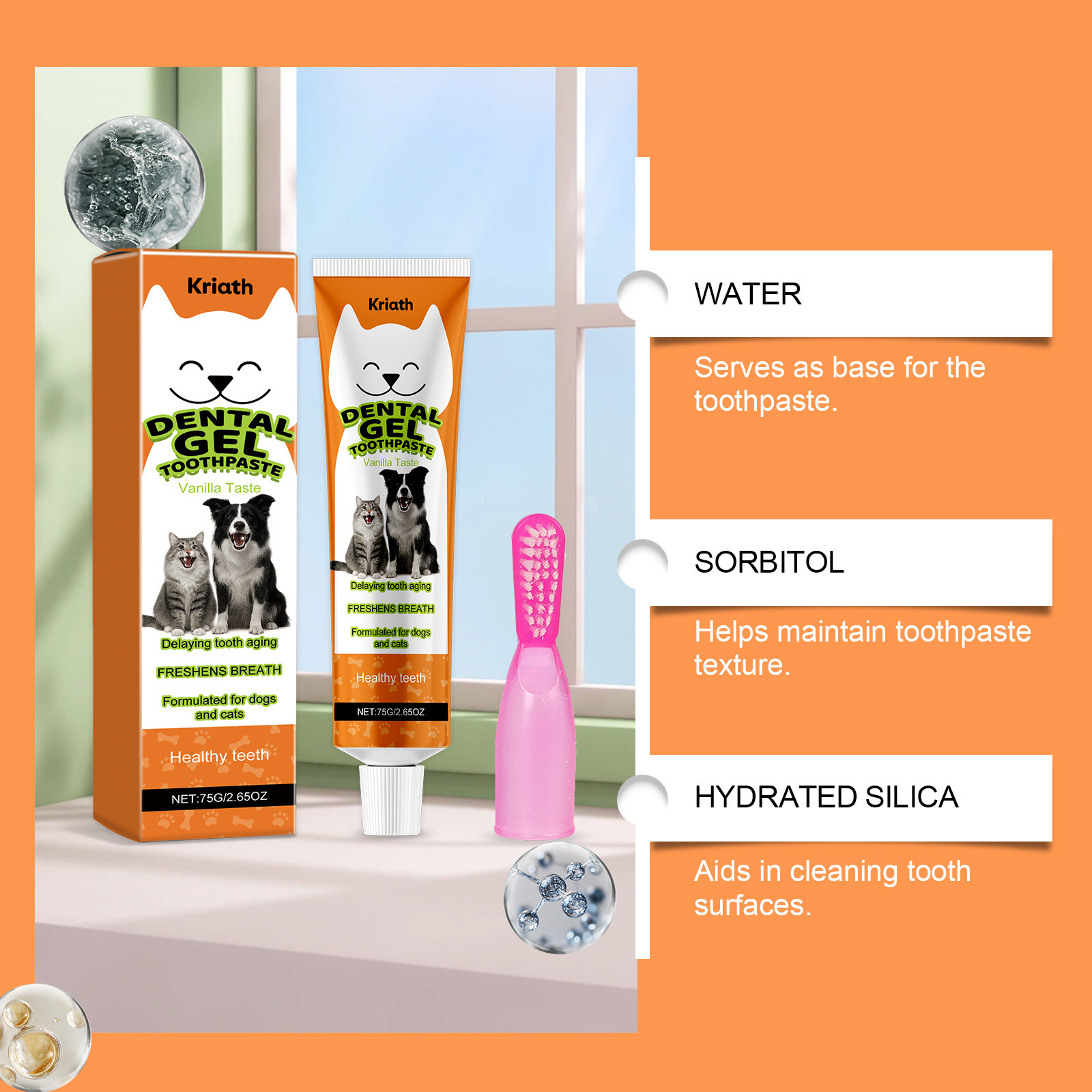 Kriath Vanilla Pet Dental Care Kit Ingredientes suaves Pet Care Kit de cuidado oral