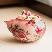 仿宋粉汝粉彩九桃手抓壶家用女士精致茶壶陶瓷开片功夫茶具泡茶壶