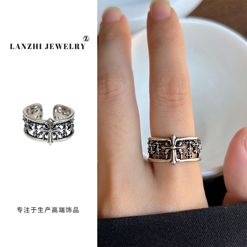 Anillo Abierto de Estilo Hip Hop 925 de Plata Gruesa Cubierta de Cobre Blanco