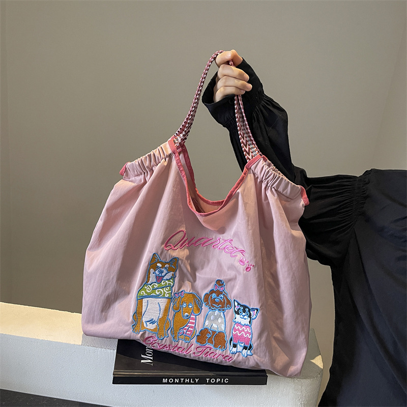 Bag for women 2024 summer new embroidered cute cartoon handbag, large capacity canvas shoulder tote bag_voghion.com