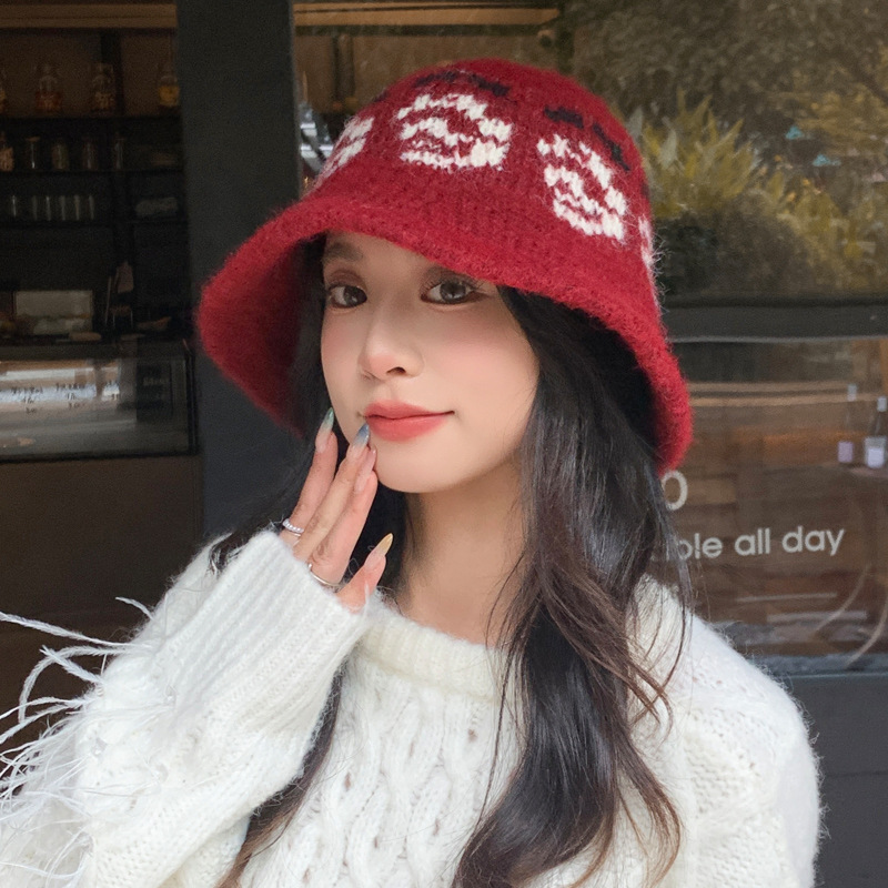 日系百搭玫瑰提花针织毛线帽秋冬季休闲防风保暖帽显脸小帽子女款|undefined