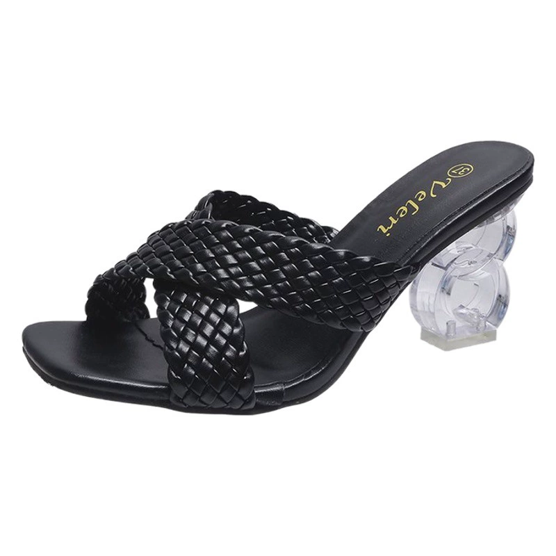 Женские тапочки, новая женская обувь, летние Тканые Сандалии с квадратным носком и открытым носком в Корейском стиле, женская модная обувь без шнуровки