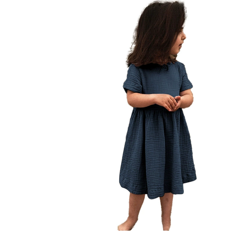Хлопковое летнее платье, детская длинная юбка, детская одежда, oversize, с коротким рукавом, максимальная длина