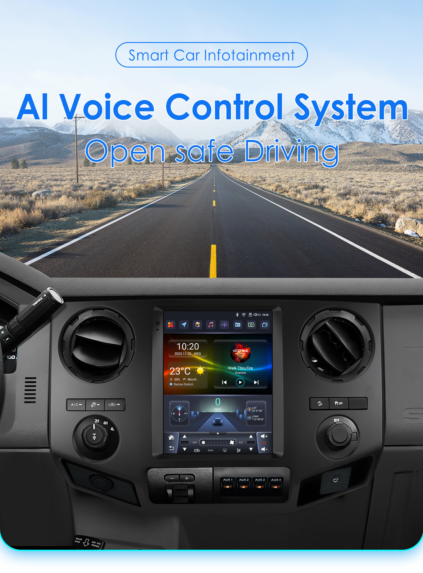 Suitable for 09-16 Ford F250 F450 Smart 9.7inch Vertical Screen Frame Car Navigator All-In-One Machine