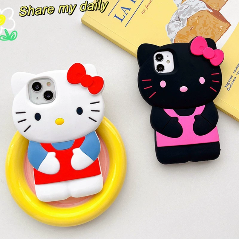 Чехол для телефона Hello Kitty силиконовый 3D, совместим с iPhone 7–16 Pro Max, защита от падений
