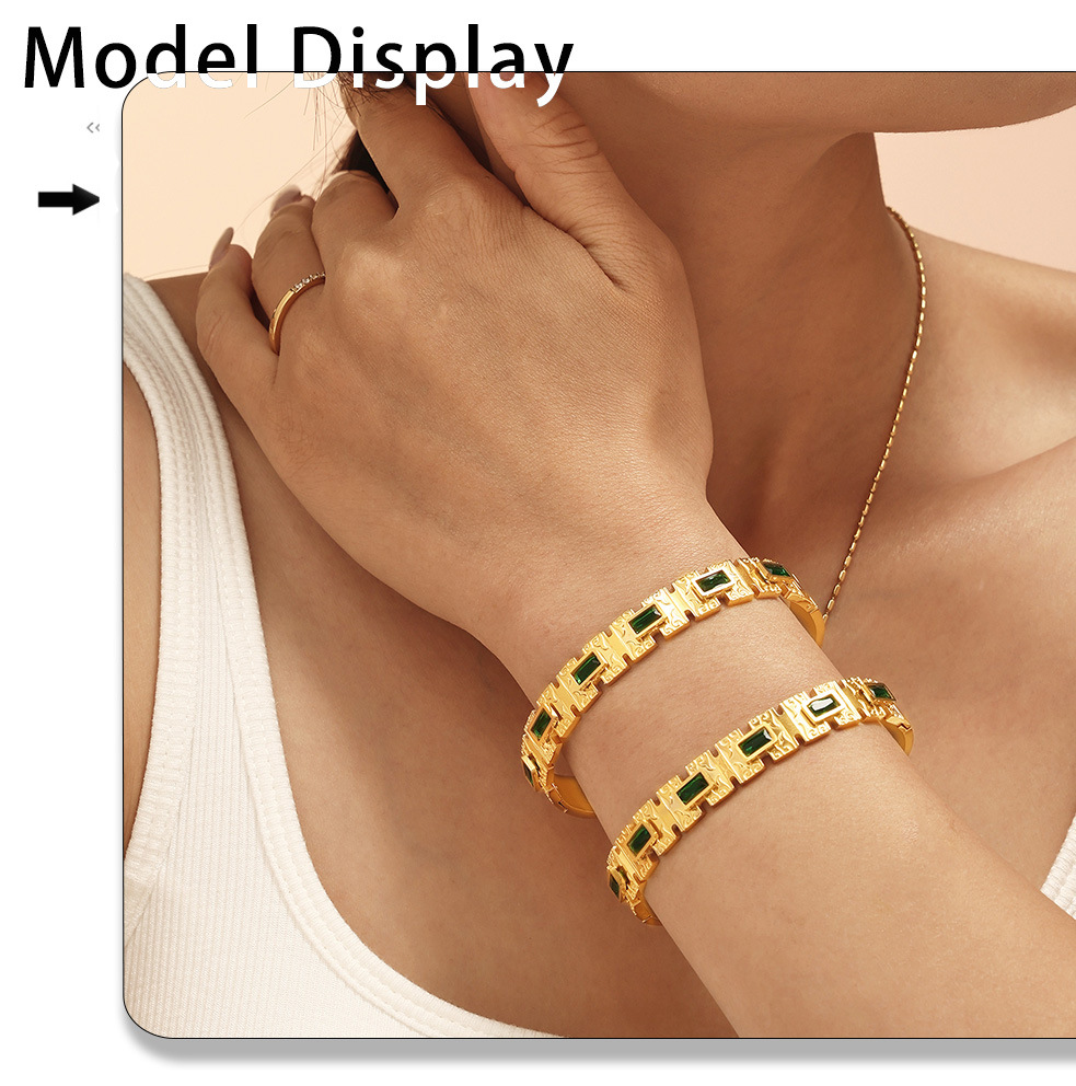 Smaragdgrünes Armband aus Titanstahl mit Retro-Charme, hochwertiger Optik, vielseitigem und einzigartigem Design, farbechtem Schmuck für Damen_voghion.com