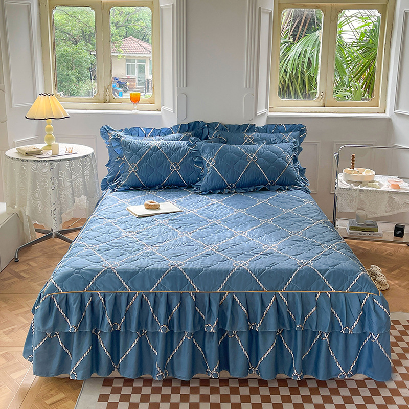 Transfronterizos encaje vestido de cama de estilo coreano encaje de algodón grueso cama de filamento molienda cama de acolchón polvo cubierta de cama al por mayor