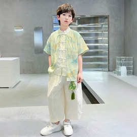 儿童装男童夏季汉服套装2026新款古风夏装短袖唐装男孩中国风潮装