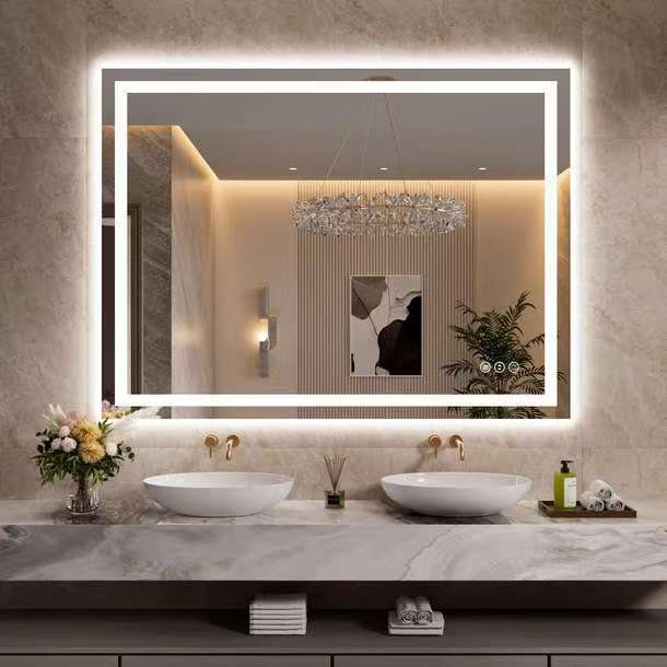 Espejo inteligente LED desfogado espejo de baño personalizado del apartamento del hotel LED gabinete de baño espejo de plata HD espejo cuadrado