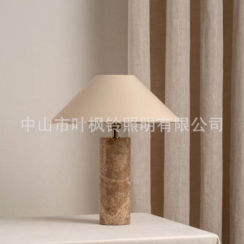 Japanese Wabi-Sabi Style Natural Marble Table Lamp B&B Living Room Designer Bedroom Mid-Century Linen Decoration