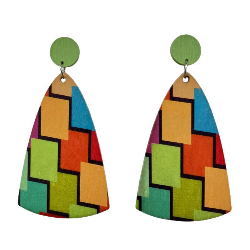 Wholesale Jewelry 1 Pair Bohemian Color Block Wood Drop Earrings display picture 2