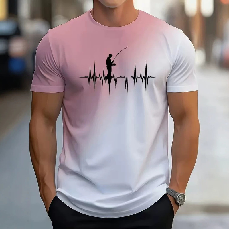 Cross-border men's sports gradient color fashion T-shirt 3D digital print short-sleeve fitness casual top wholesale breathable Cross-border men's sports gradient color fashion T-shirt 3D digital print short-sleeve fitness casual top wholesale breathable