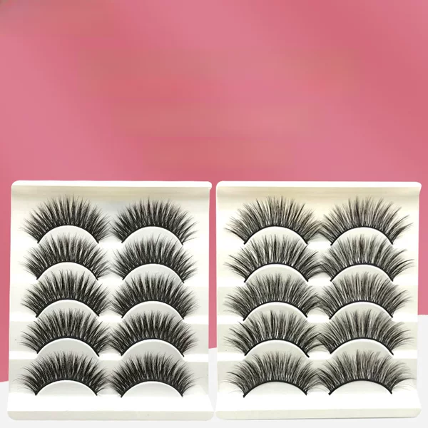 5 Pairs of 3D Synthetic Fiber False Eyelashes, Multi-Layered, Black, Hard, and Dense, Direct from the Source Factory, Hot-Selling Cross-Border Eyelashes