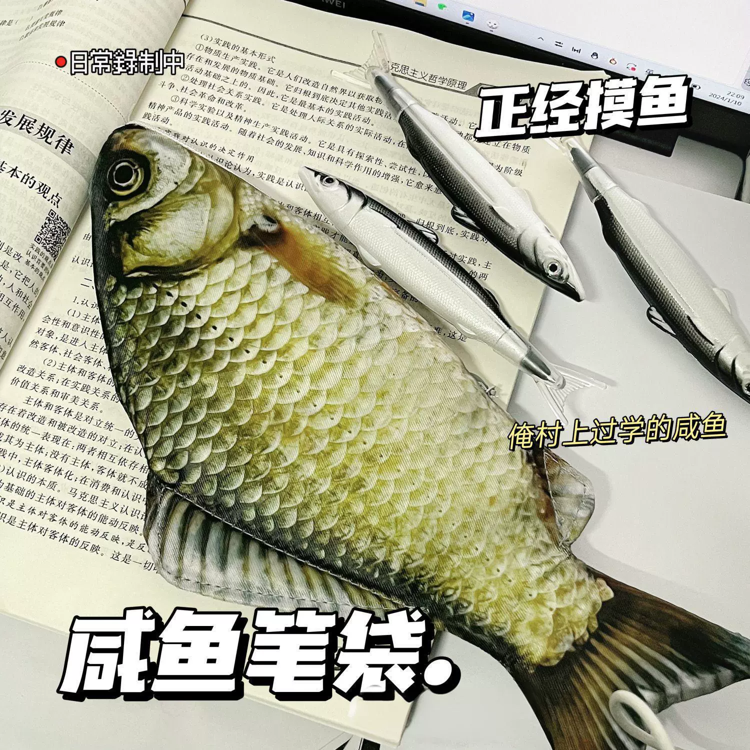 创意仿真鲫鱼笔袋个性搞怪咸鱼笔袋鲜活海鱼鱼形笔袋抖音同款
