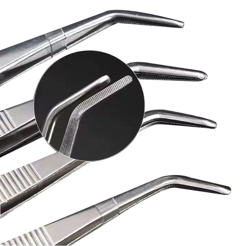 Pinzas de acero inoxidable engrosadas cabeza redonda curva recta con dientes accesorios pinzas arte redondo herramienta suculenta clip largo de mano image 1