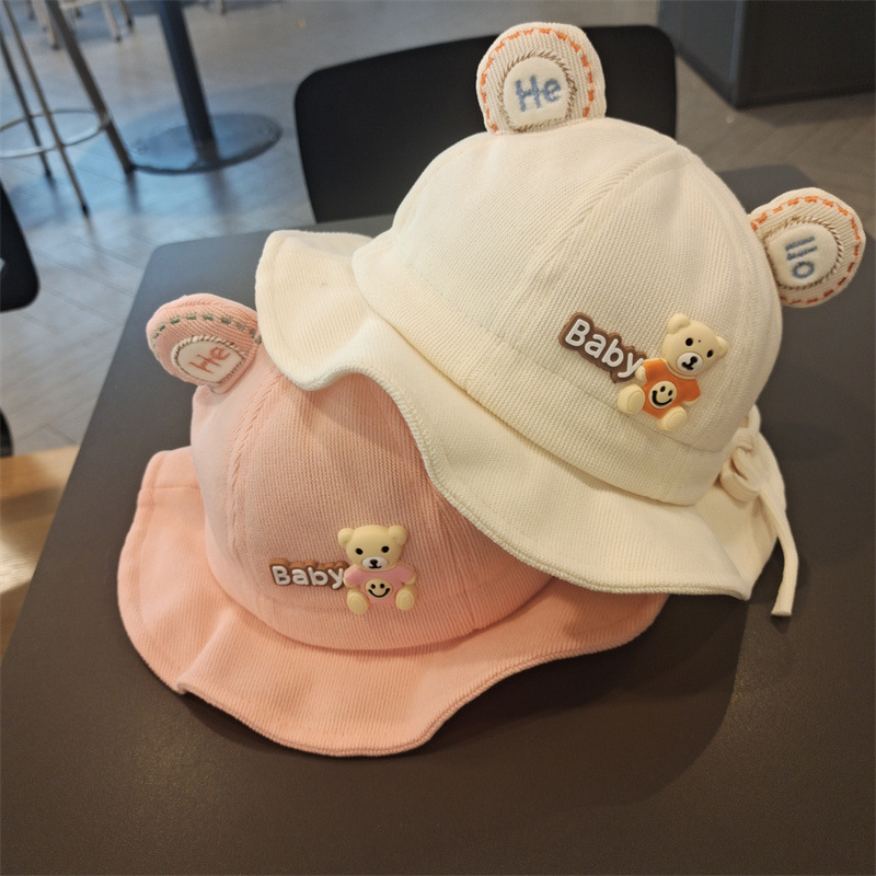 Sombreros de bebé primavera y otoño bebé bebé niño oso de dibujos animados pescador gorro de orejas lindas gorras de algodón