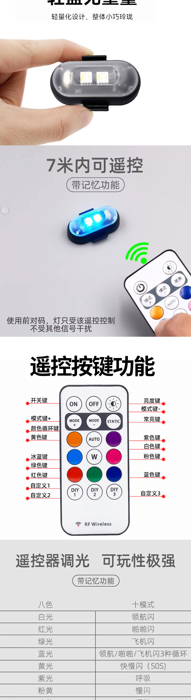 Wireless Remote Control Aircraft Lights, Universal Colorful Flashing Warning Lights for Cars and Motorcycles, Drone Pilot Lights, Rechargeable
