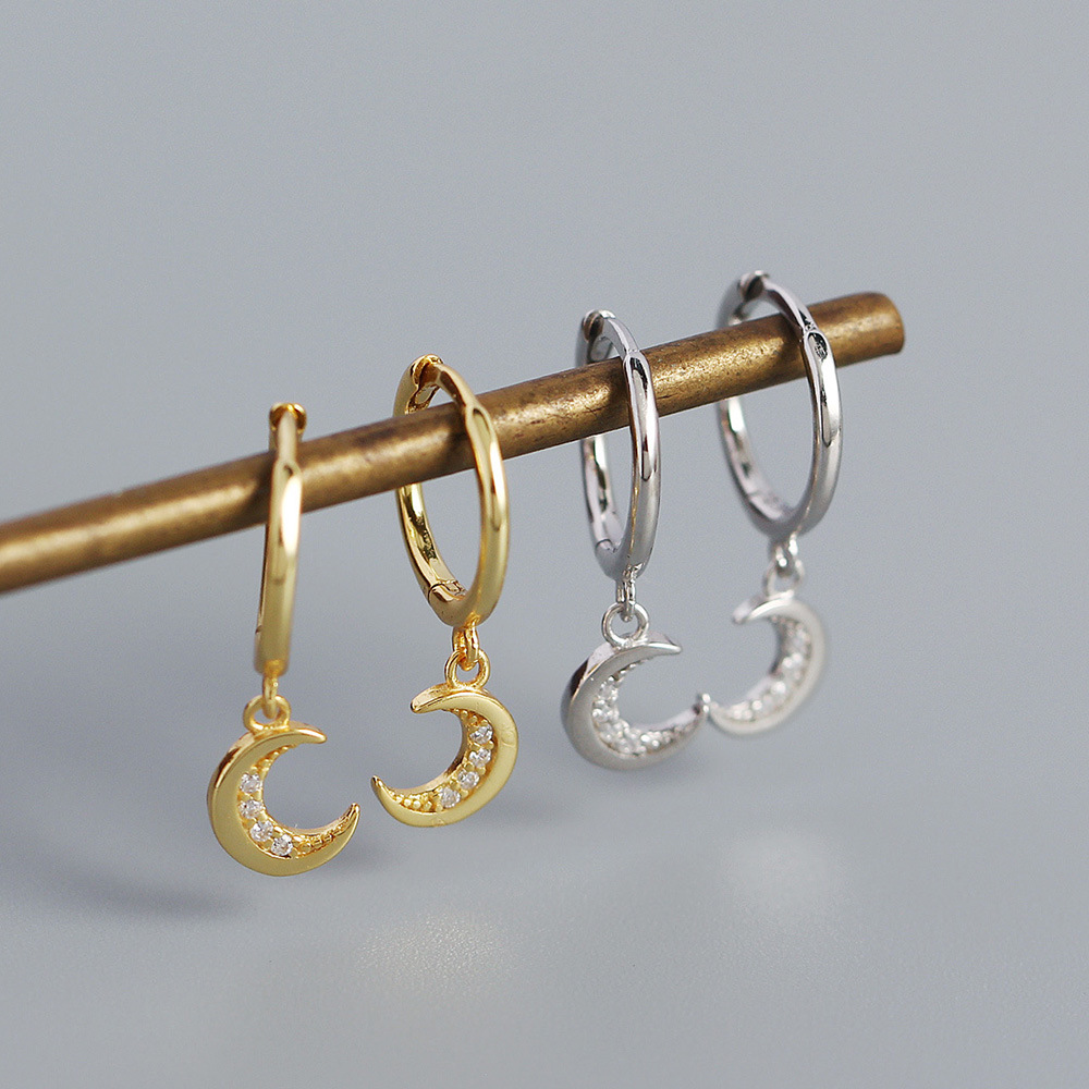 Rhinestones Inlay Material Silver Rhinestones Moon Earrings