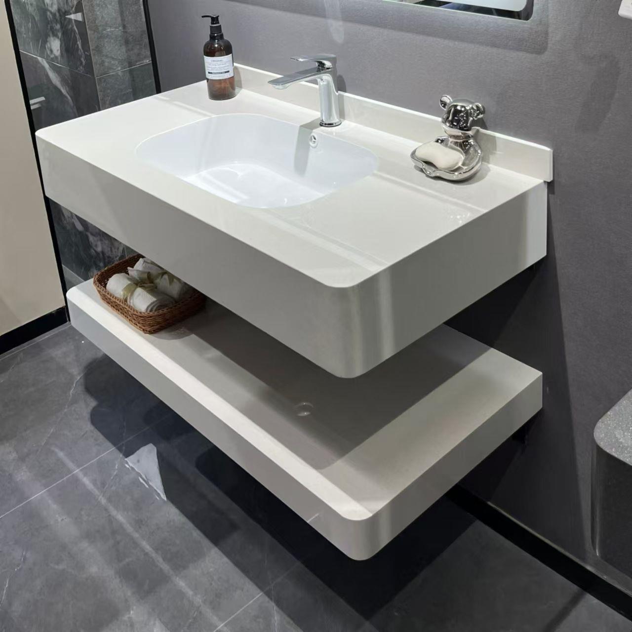 Todo el cuerpo de la placa de roca arco sin costura lavabo lavabo gabinete de baño hotel ingeniería de decoración del hogar redondeado diseño de esquina residencial