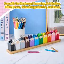 跨境新款木质马克笔收纳盒多孔彩色笔筒木质蜡笔收纳盒铅笔笔筒