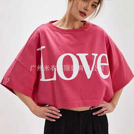 速卖通亚马逊货源2025夏季新款欧美女大码宽松印花短袖圆