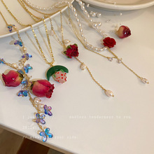 法式复古永生花朵多层珍珠项链韩国时尚设计锁骨链新款气质项饰女