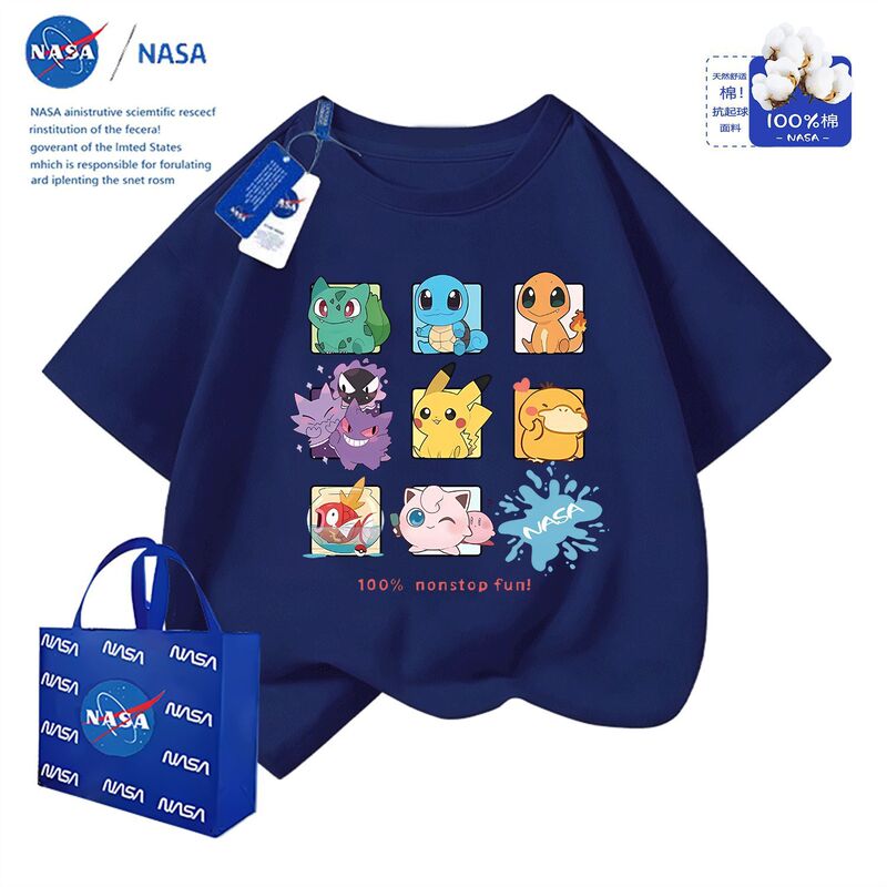 Nasa Collaboration Japanese Pokémon Short-Sleeve T-Shirt 2025 Summer New Fashion Versatile Pikachu Half-Sleeve Top